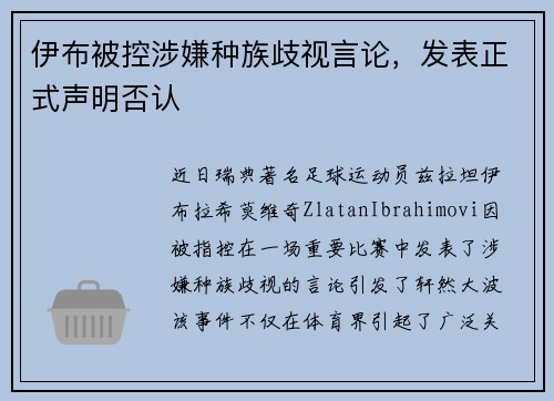 伊布被控涉嫌种族歧视言论，发表正式声明否认